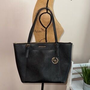 Michael Kors Charlotte Ciara large zip tote black leather shoulder bag